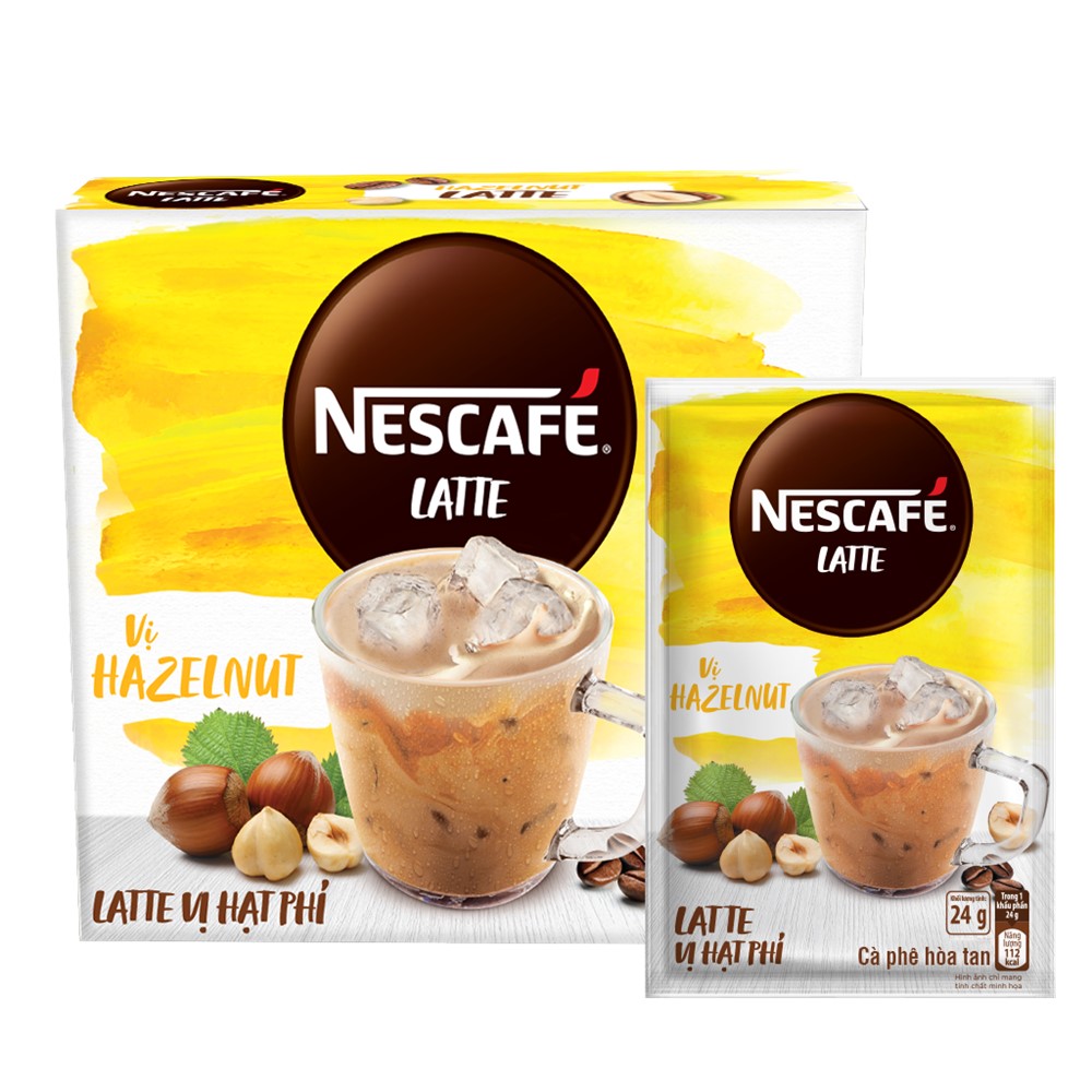 Combo 3 hộp cà phê hòa tan Nescafé Latte sữa hạt vị hạt phỉ (Hộp 10 gói x 24g) - [Tặng bộ 3 ly thủy tinh]