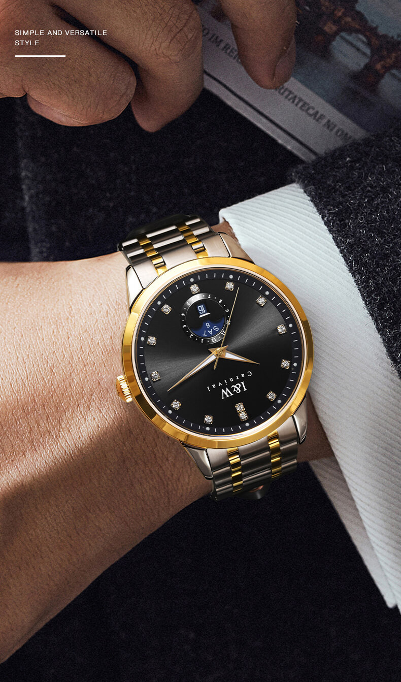 Đồng hồ nam chính hãng I&W Carnival 625G-T3 hàng mới fullbox,kính sapphire,chống xước,chống nước 50m,Bh 24 tháng,máy cơ (automatic),mạ vàng dây thép không gỉ