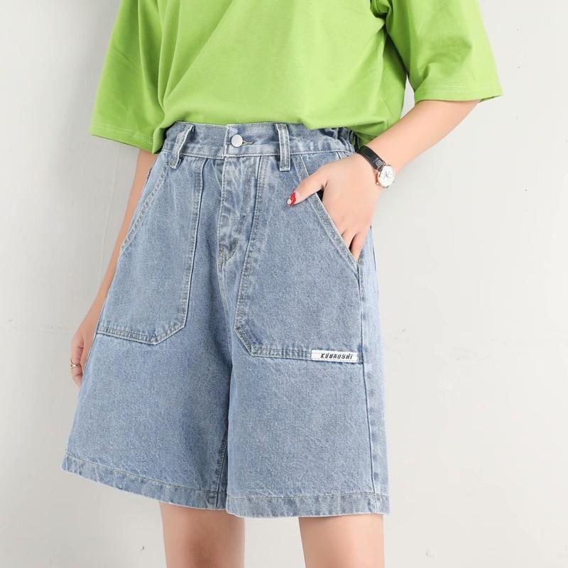 Quần Short Denim Ống Rộng Trơn Màu Thời Trang Mùa Hè Dành Cho Nữ