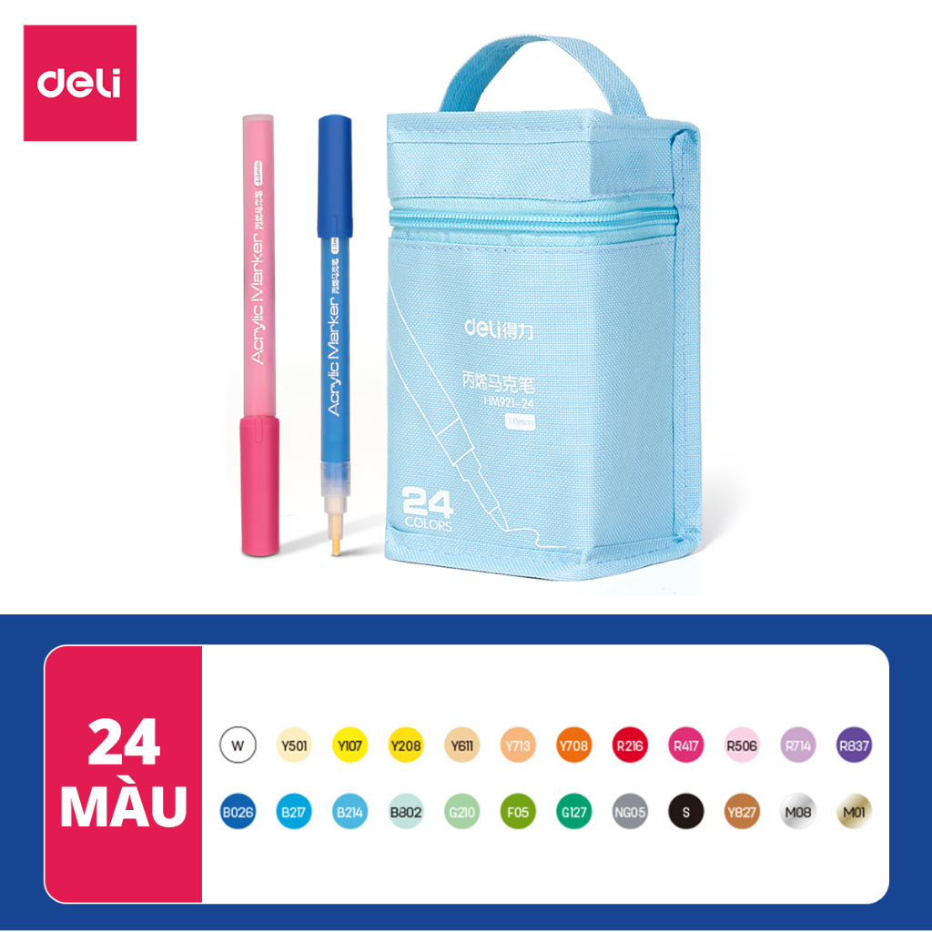 Bút Sơn Acrylic Marker Chống Nước Deli - Kèm túi vải - 24/36/48/60 Màu Vẽ Trên Mọi Chất Liệu Tô Màu DIY Giày Vải Chai Lọ