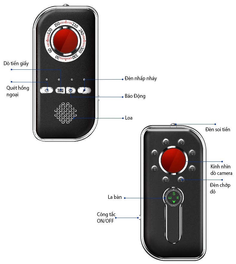 Máy Dò Camera Quay Trộm, Còi Báo Động Chống Trộm Cao Cấp K300 - Hàng Nhập Khẩu