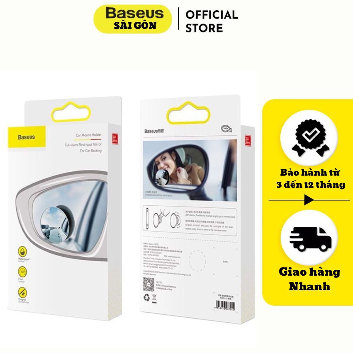Gương cầu lồi Baseus Full View Blind Spot Rearview Mirrors (Bộ 2 cái) mở rộng góc nhìn, chống điểm mù cho xe hơi - Hàng chính hãng