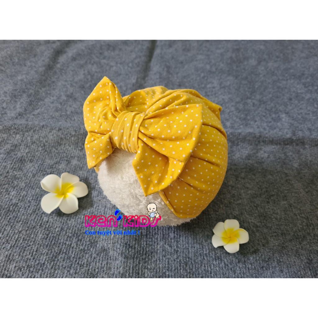 (4-8kg) Nón mũ Turban kiểu Ấn cho bé - màu vàng chấm bi