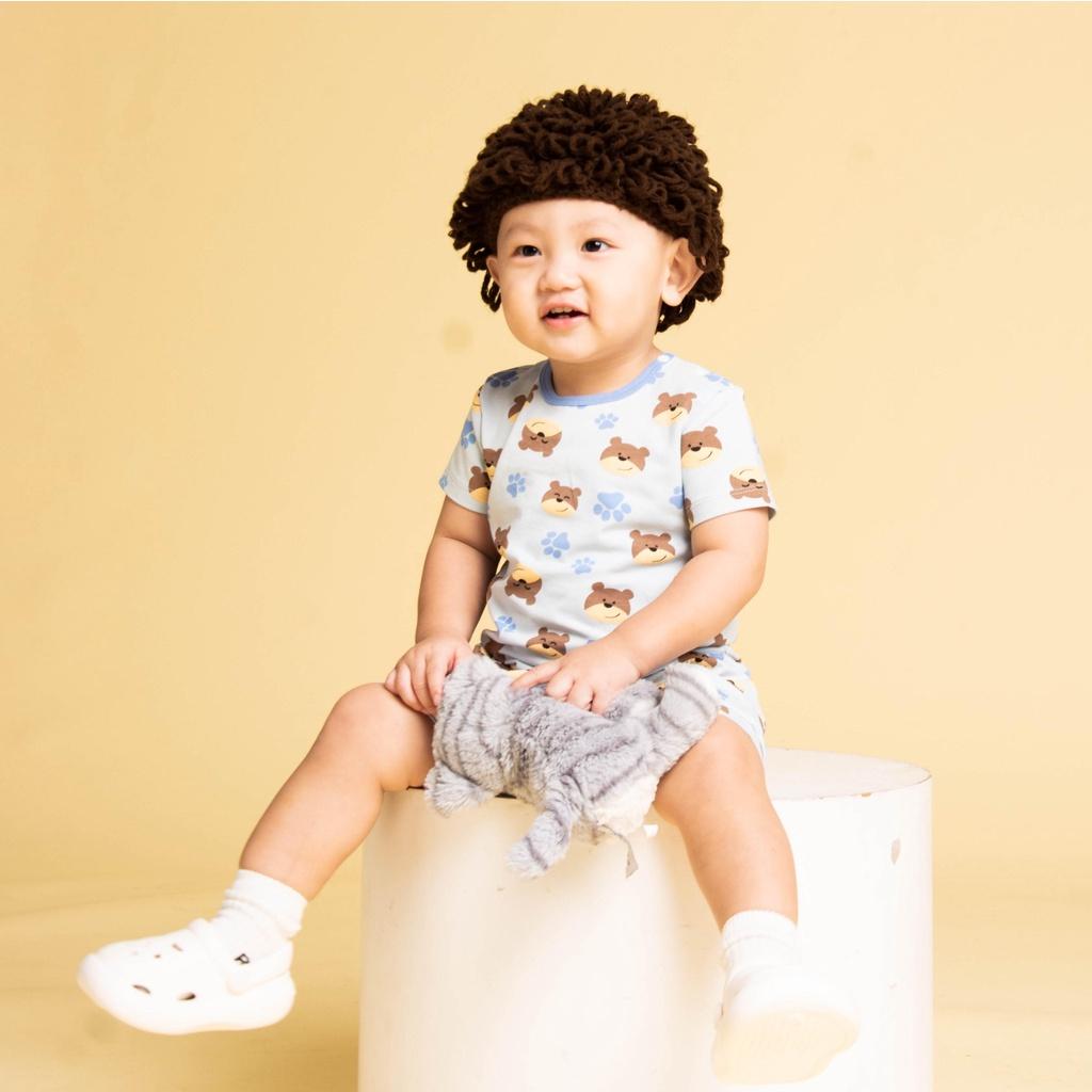 Bộ cộc tay bé trai bé gái 0 - 18 tháng vải cotton hữu cơ in họa tiết gấu TSTSBA1-1691 - OETEO Bosom Buddy