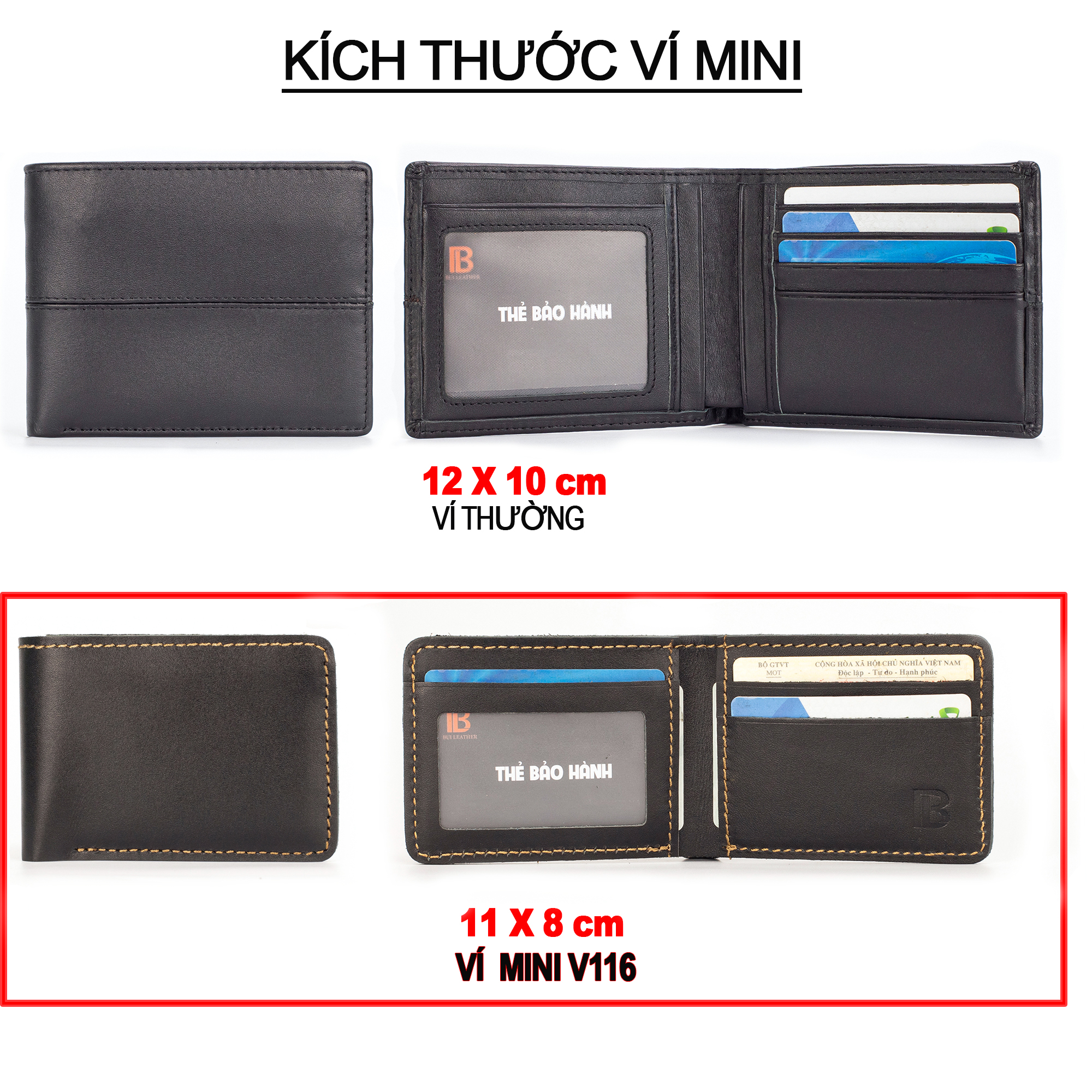 Ví mini khắc tên da bò V115 - Bụi leather