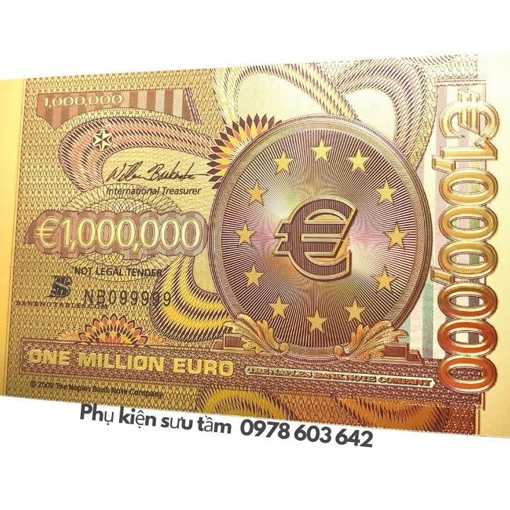 Tờ Lưu niệm 1 Triệu EURO Mạ Vàng Plastic, kích thước: 16cmx8cm, màu vàng - SP005969
