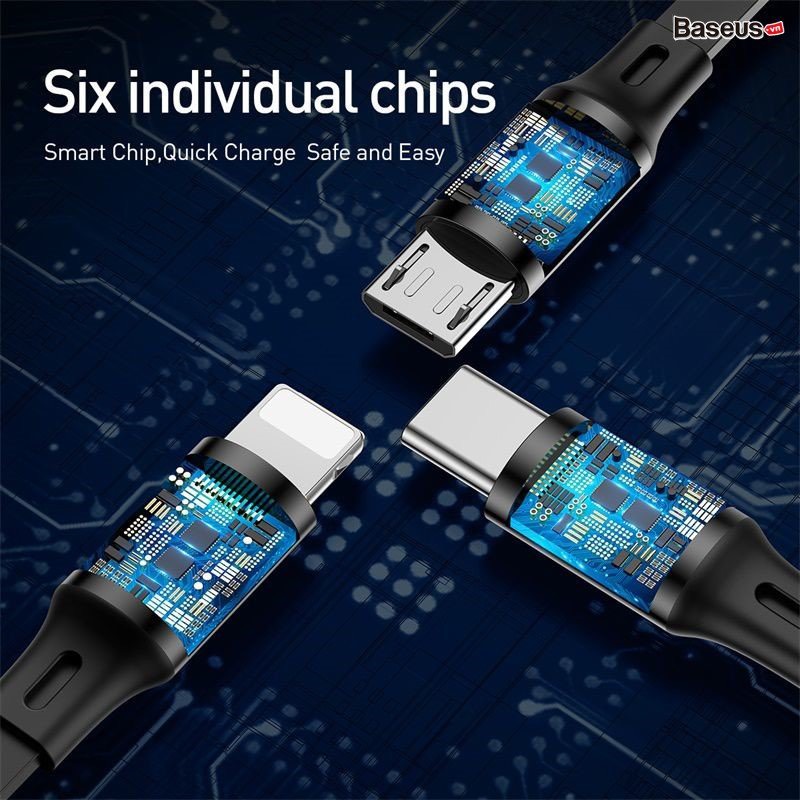 Cáp sạc dây rút 3 đầu Baseus Golden Loop 3 in 1 Elastic (3.5A, Type C/ Táo / Micro USB, Adjustable, Fast Charge Cable) hàng chính hãng