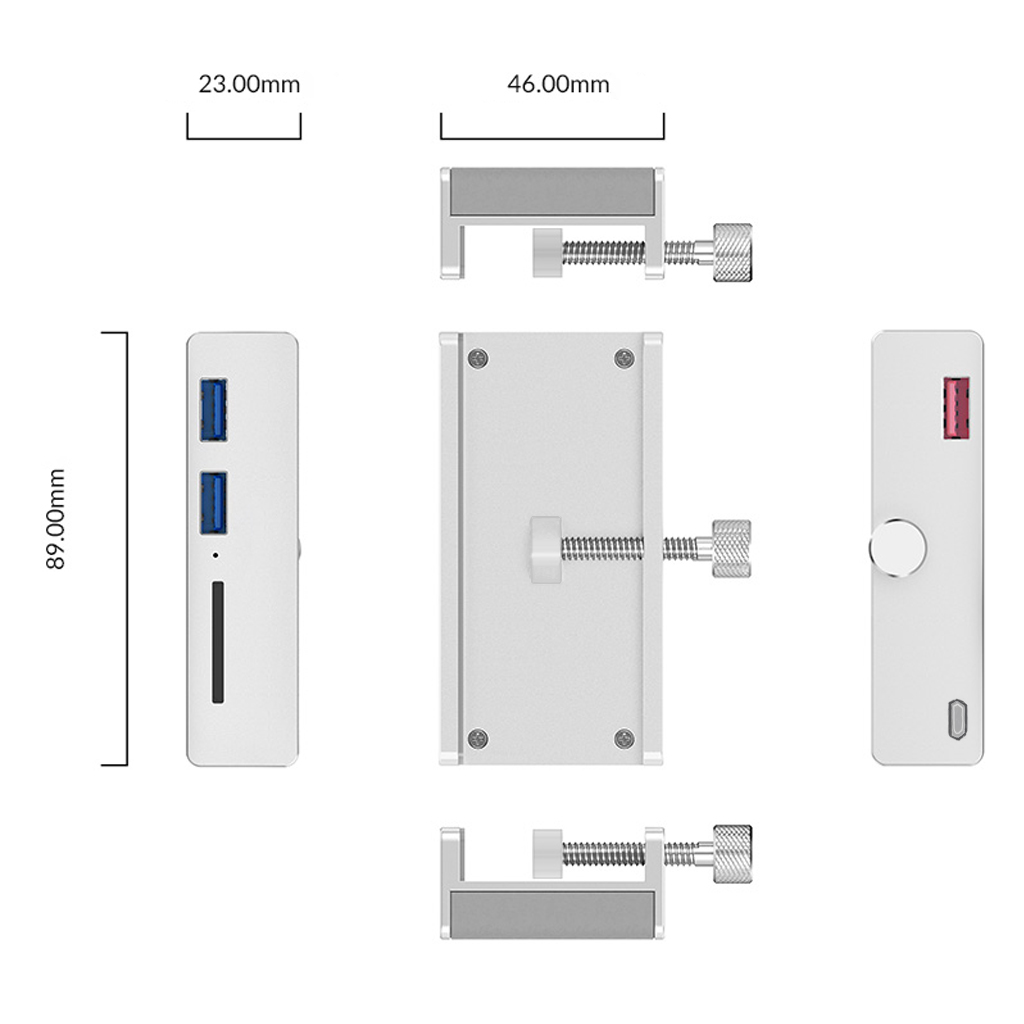 Hub Chia 3 Cổng USB 3.0 MH2AC-U3  Đầu Đọc Thẻ SD Dạng Kẹp Vỏ Nhôm  Dành Cho Máy Tính Laptop