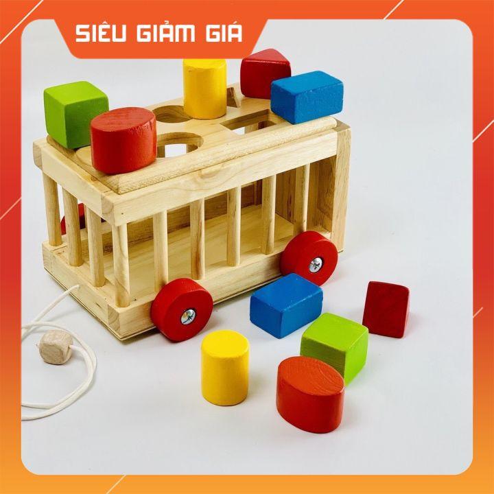 Xe cũi thả hình khối bằng gỗ cho bé Giúp bé làm quen với hình khối và màu sắc