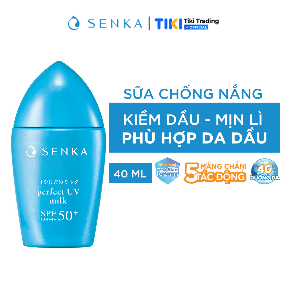 Kem Chống Nắng Dạng Sữa Senka Perfect UV Milk SPF 50+, PA++++ 41095 (40ml)
