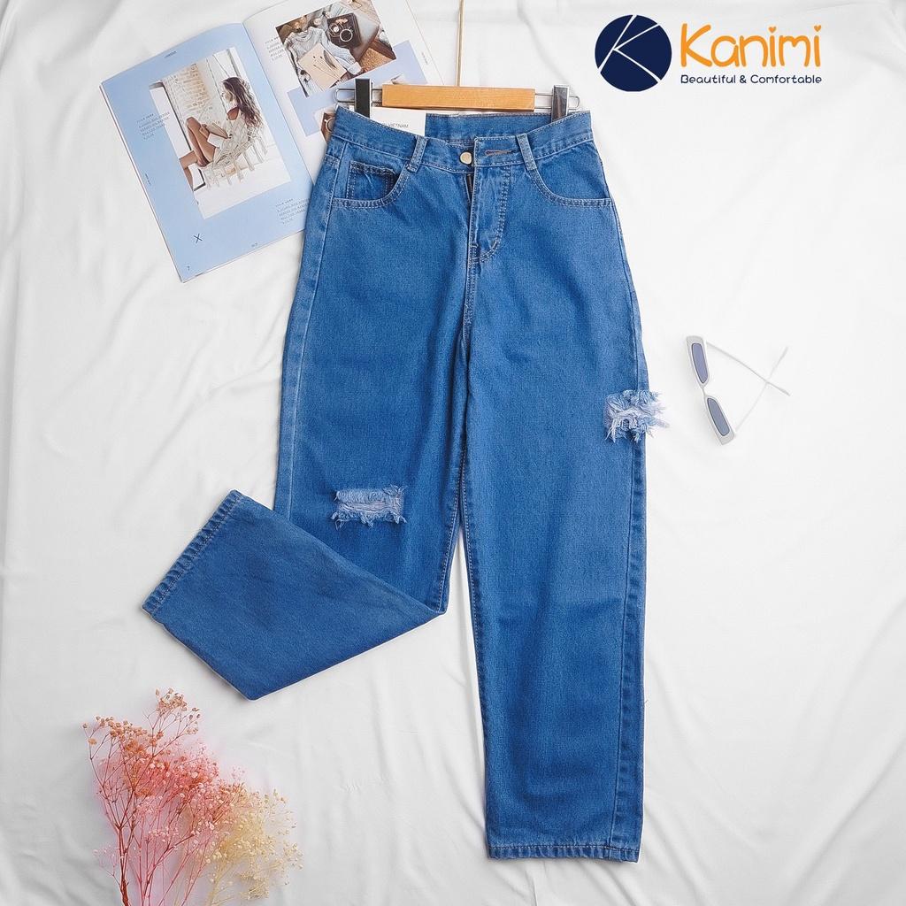 Quần Jeans Ống Suông Rộng Nữ cạp cao siêu tôn dáng Kanimi - QJ03