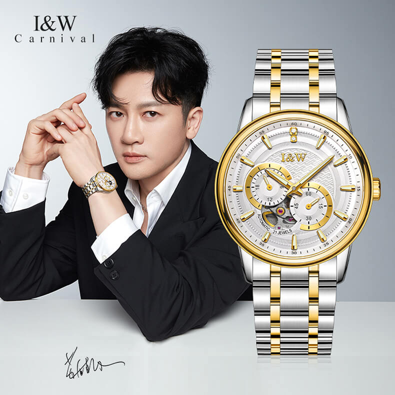 Đồng Hồ Nam I&amp;W Carnival 627G Chính Hãng Full Box Chống Nước Kính Chống Xước Dây Thép Cao Cấp BH 60T (Máy Cơ Tự Động)