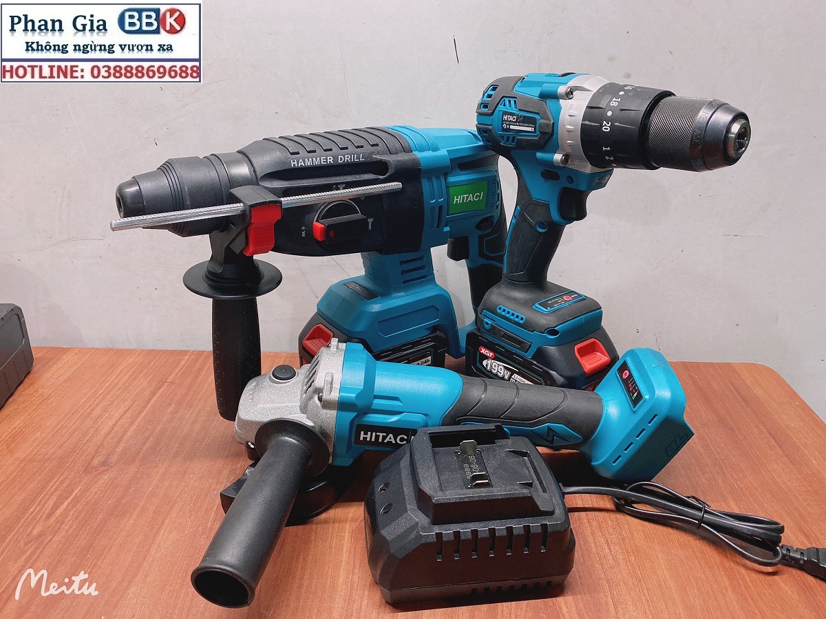 Bộ Combo 3 Món Gồm Máy Khoan Đục Bê Tông, Máy Mài Và Máy Khoan Pin Dùng Pin 199V, 2 Pin 15Cell, Máy Khoan Siêu Khỏe - Bảo Hành 12 Tháng
