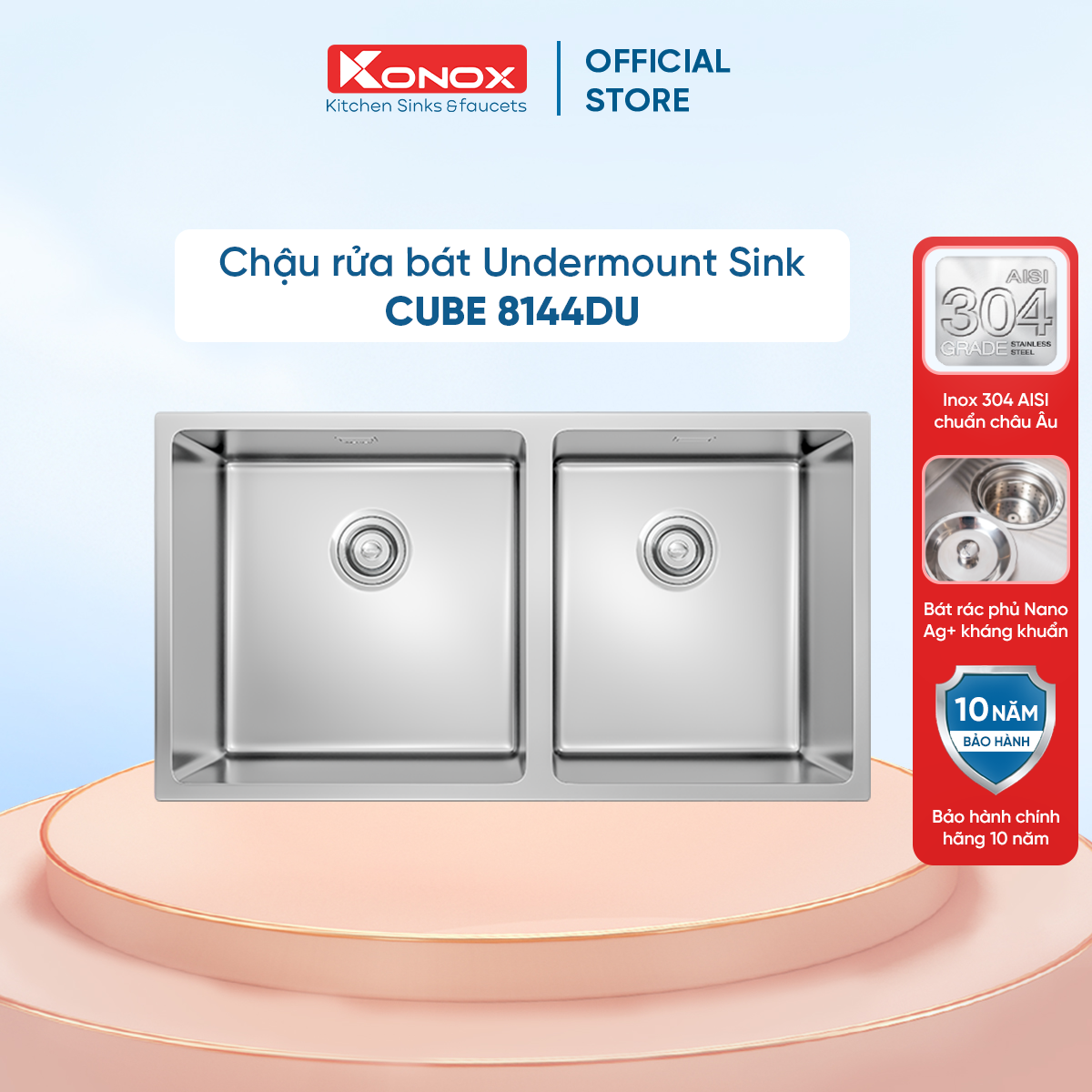 Chậu rửa bát inox KONOX Undermount Sink Cube 8144DU