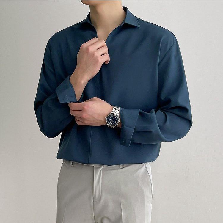 Sơ mi nam nữ cổ V vải lụa JBAGGY, Áó sơ mi form rộng Unisex nam nữ tay dài Hàn Quốc SMCV