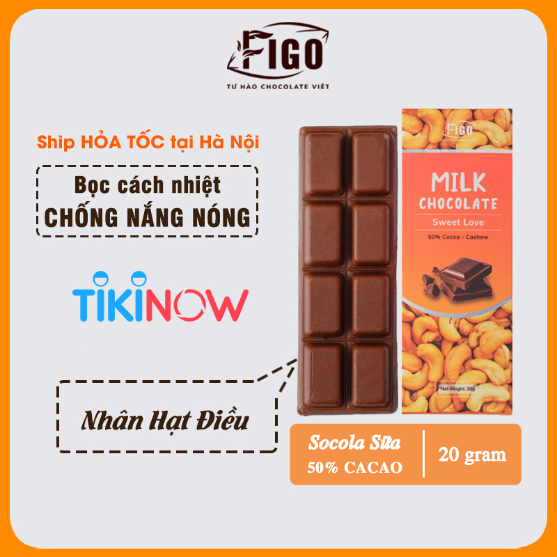 [ƯU ĐÃI] 30 Hộp Socola sữa MIX đủ 7 vị FIGO Chocolate 50% Cacao Hạnh nhân Hạt điều Dừa,.. Thanh 20gr