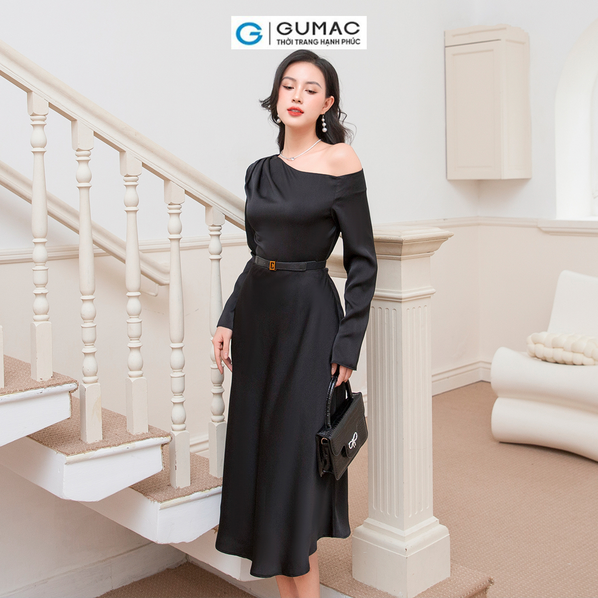 Đầm kiểu lệch vai thời trang GUMAC DD10053