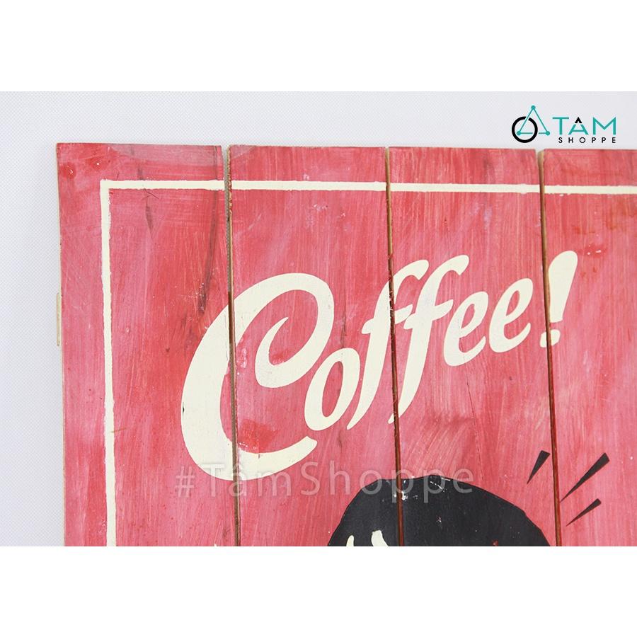 Tranh gỗ vẽ tay Vintage cô gái Coffee TRG-29