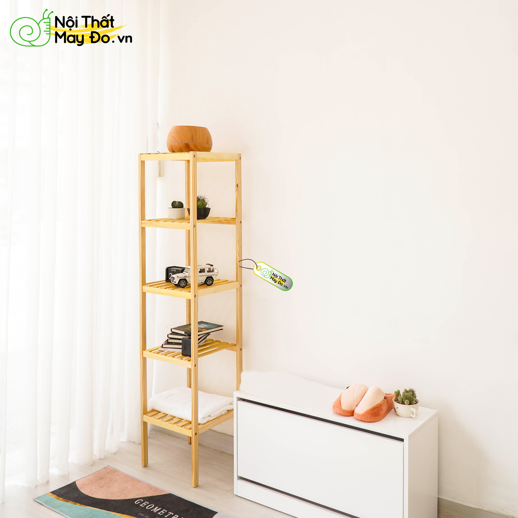 Kệ Gỗ Đa Năng - SHELF 5F- Thiết Kế 5 Tầng Hiện Đại - Chất Liệu Gỗ Thông Bền Chắc - Dễ Di Chuyển - Có 2 Màu Sắc