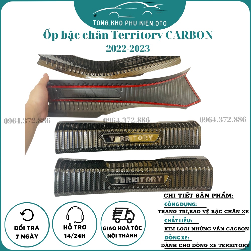 Ốp Bậc Cửa, Nẹp Bước Chân CARBON xe Territory 2022 - 2023 Mẫu vân cacbon cao cấp-Chữ tráng gương