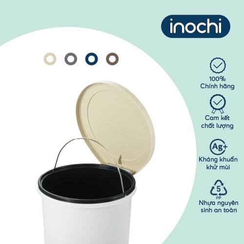 Thùng rác đạp tròn Inochi - Hiro 12L Màu Ghi sữa/ Xanh Nhật/ Trắng Kem