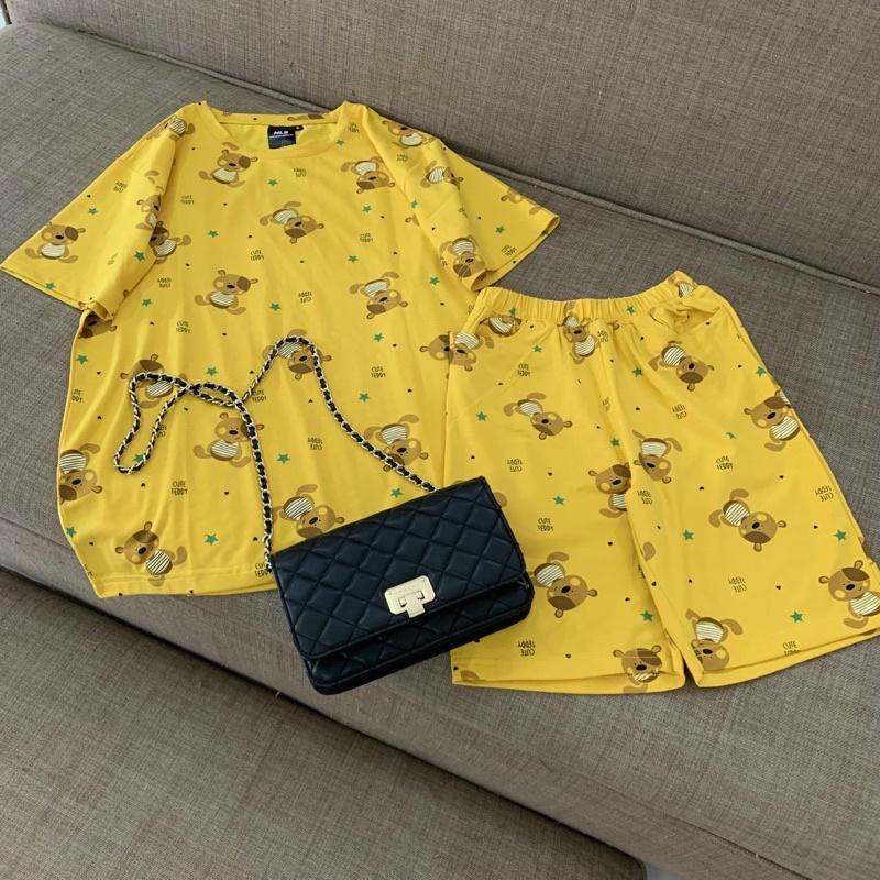 Bộ cotton nữ mặc nhà️Set đồ bộ hình gấu siêu kute hàng Thiết kế cao cấp