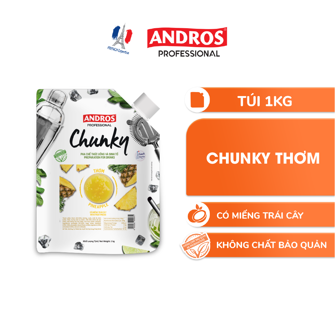 Mứt Trái Cây Pha Chế Thơm - Có Miếng Trái Cây Thật - ANDROS CHUNKY - 1KG