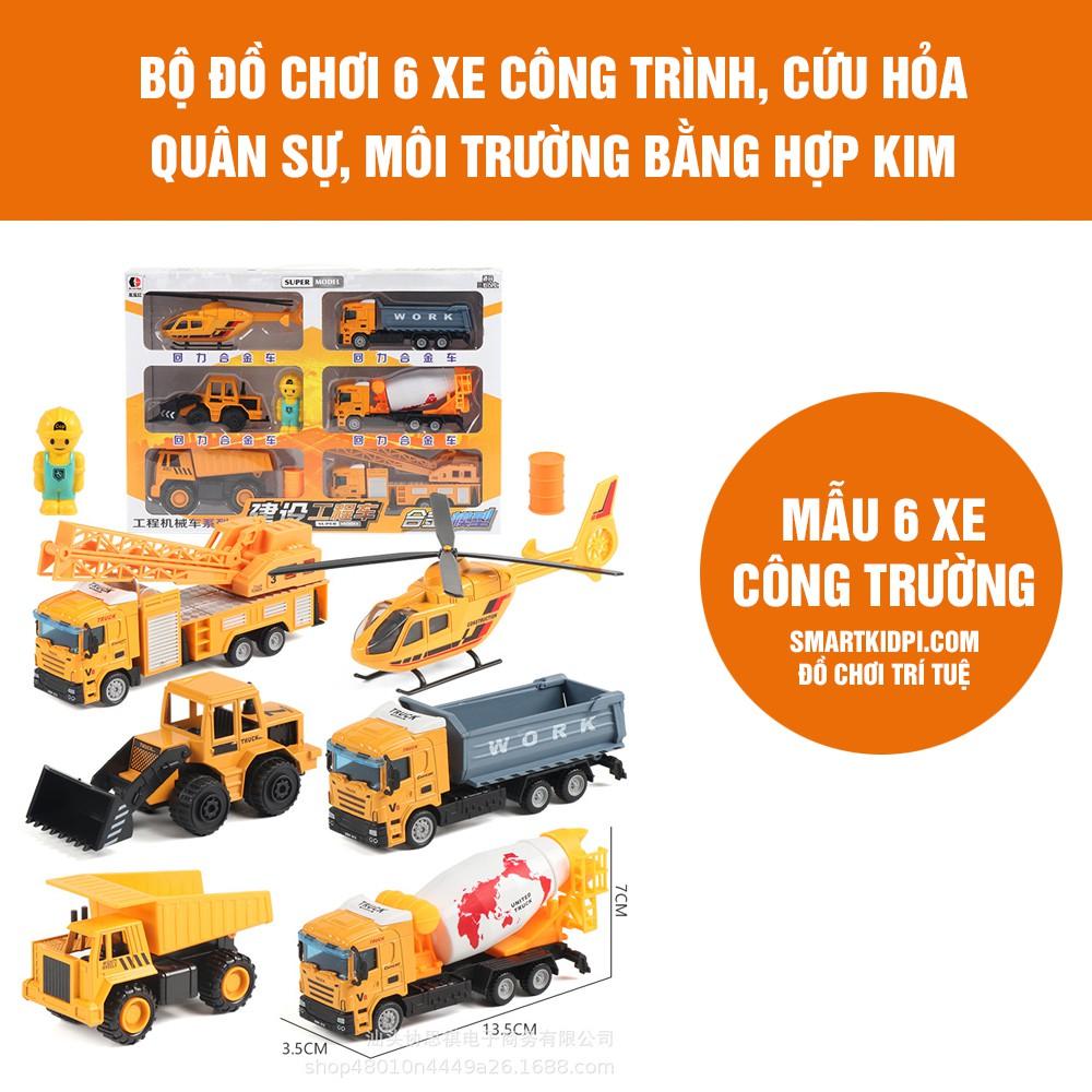 Bộ 6 xe công trình:máy xúc, xe tải, cần cẩu... cho trẻ em, đồ chơi cho bé thoả sức sáng tạohỏa ... hợp kim loại đẹp