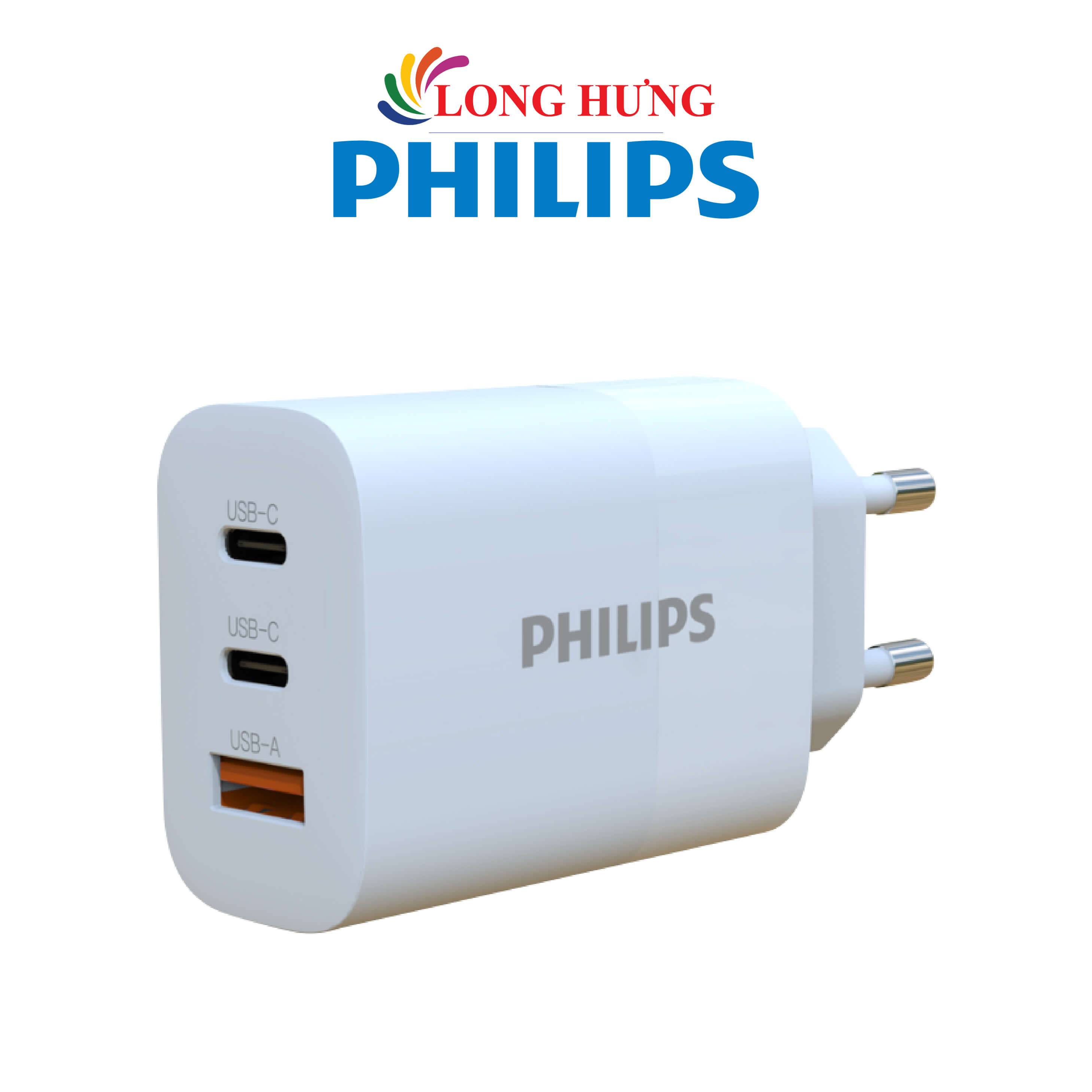 Sạc đa cổng Philips Wall Charger 1USB 2Type-C 65W QC 3.0 DLP6333CW/74 - Hàng chính hãng