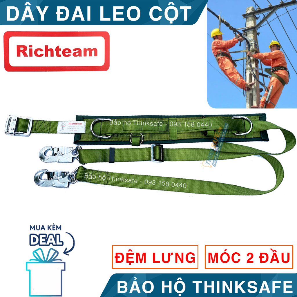 Dây đai an toàn điện lực, dây bảo vệ leo trụ điện, an toàn trên cao, 2 móc thép chắc chắn