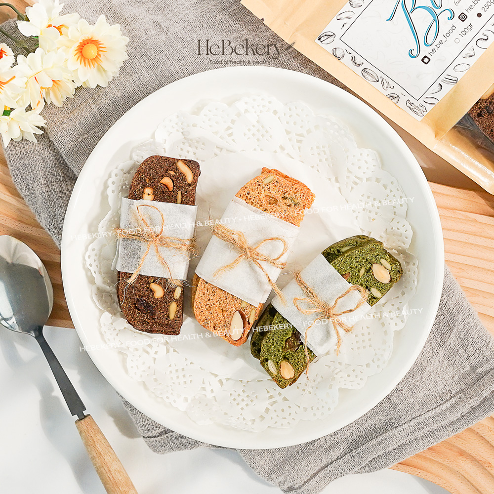 Bánh BISCOTTI Nguyên Cám Ăn Kiêng Lành Mạnh 100% by HeBe - Bánh Ngũ Cốc Giảm Cân Healthy