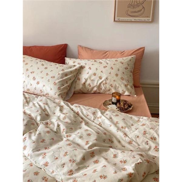 Bộ Chăn Ga Gối Cotton Living 100% Cotton Hàng nhập Khẩu Cao Cấp 4 Món Hoa Nhí Vintage
