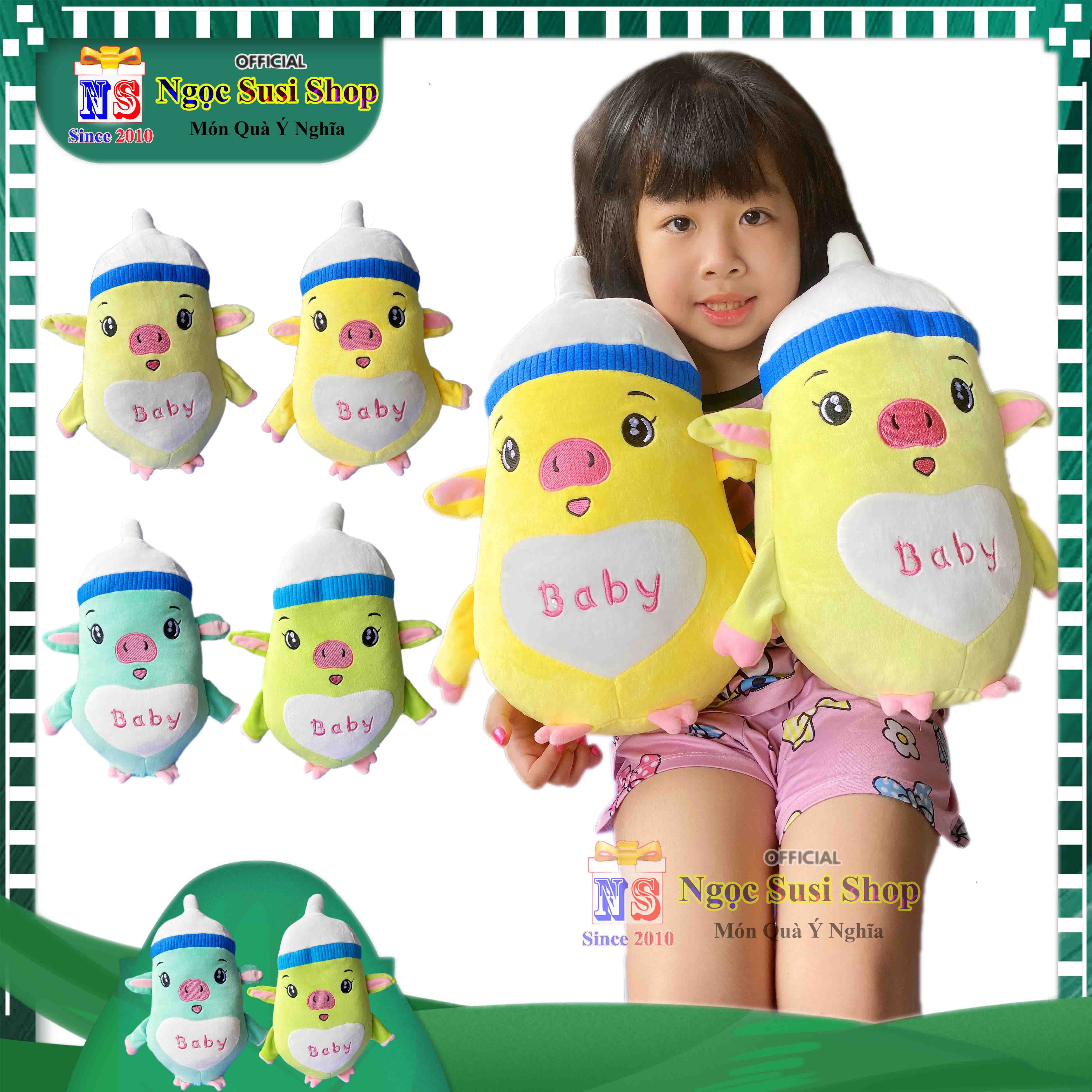 THÚ BÔNG CON HEO BÌNH SỮA BABY CHO BÉ ÔM NGỦ - GẤU BÔNG HEO BÌNH SỮA BABY