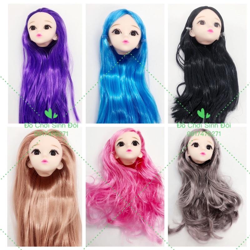 Đầu búp bê mắt 3D - tóc xanh