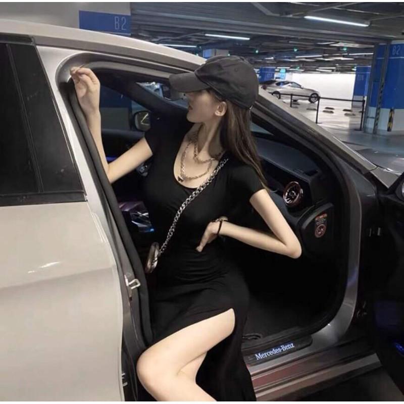 Đầm váy nữ maxi body đen xẻ dài tôn dáng