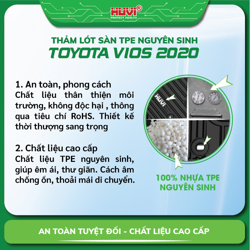 Thảm xe ô tô Toyota Vios 2021 ngăn bụi bẩn, chống tràn nước Huvi Protect Health