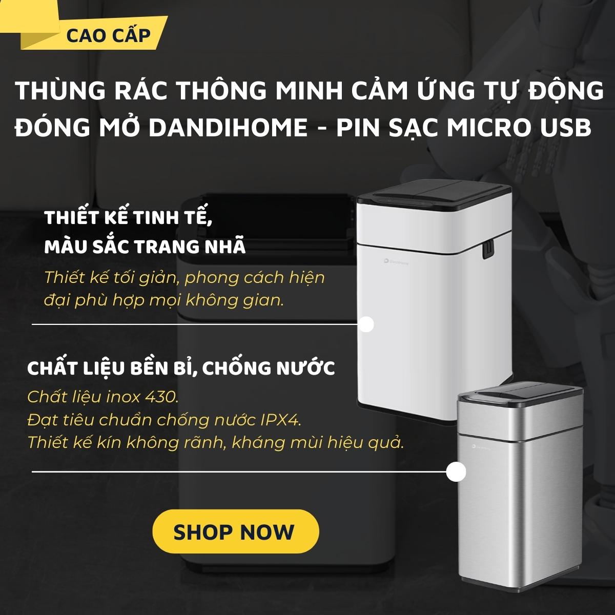 Thùng rác thông minh cảm ứng tự động đóng mở DandiHome - Tặng pin sạc Micro usb