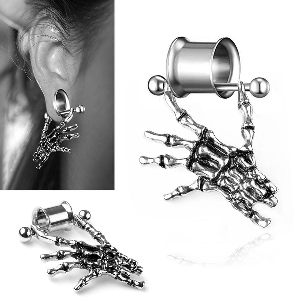 2 Pieces Stainless Steel Skeleton Hand Ear Plugs Tunnel Expander Gauges