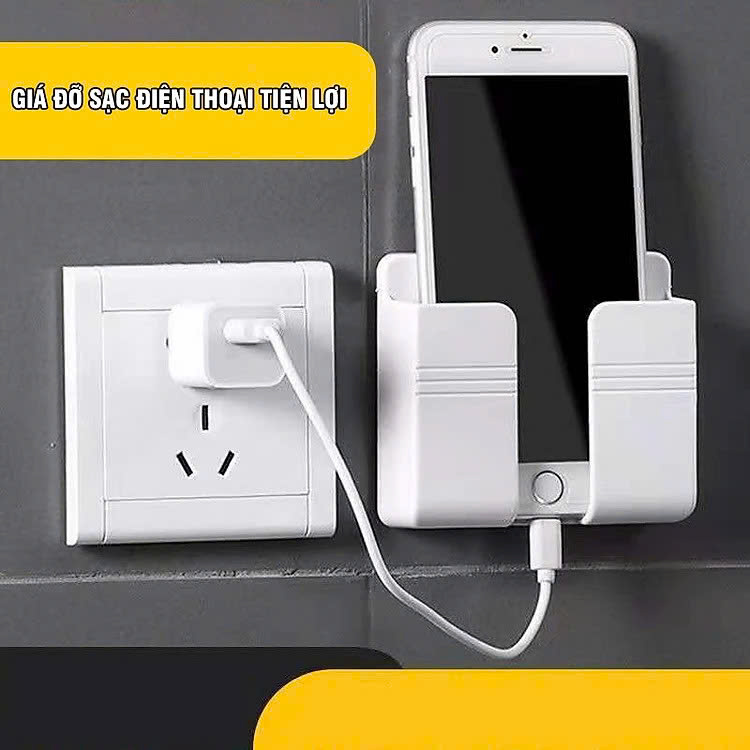 Giá đỡ điện thoại dán tường khi sạc kiêm khay đựng remote ( Màu ngẫu nhiên) Hàng chính hãng