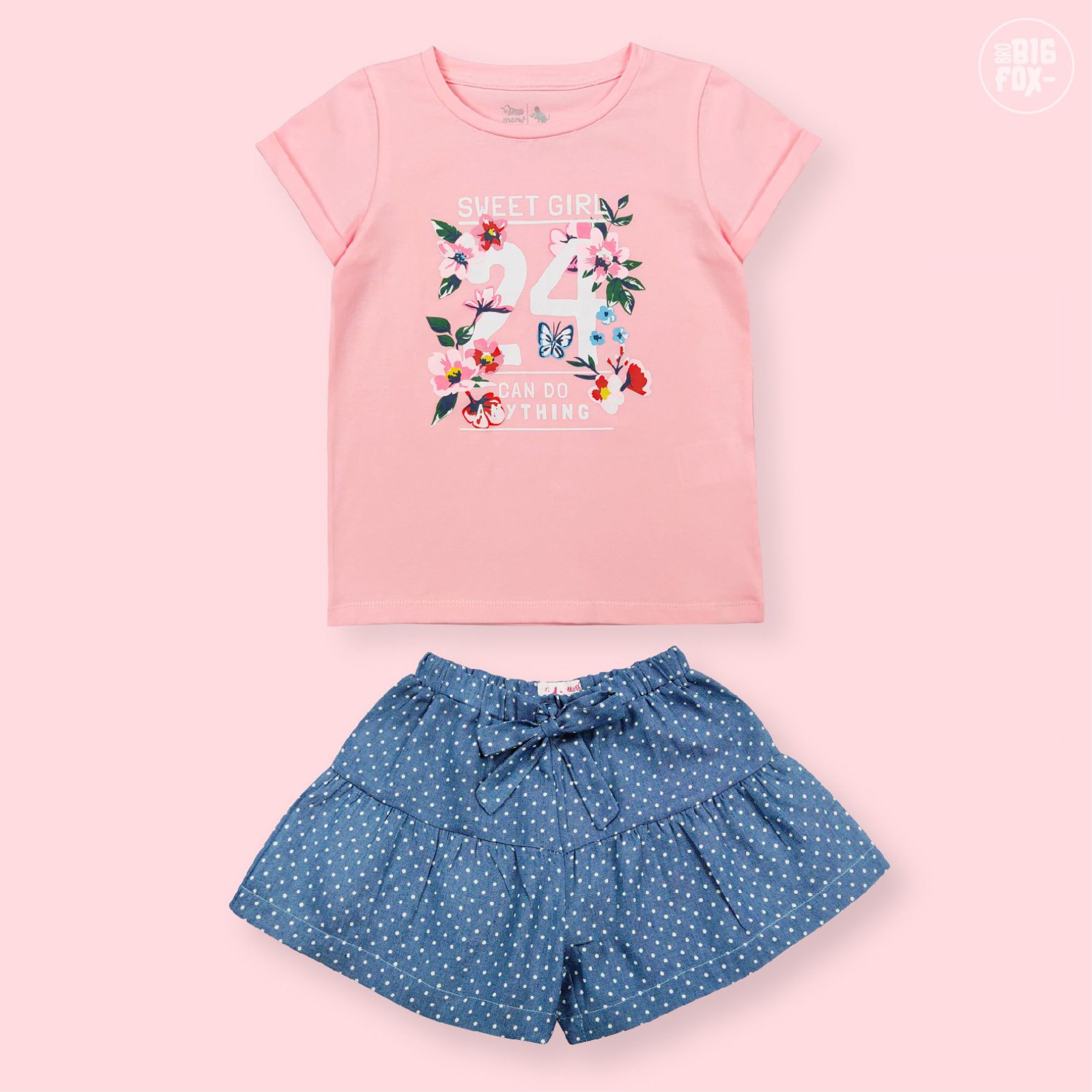 Bộ Bé Gái Bộ Cộc Tay Cho Bé Miss Meow Mùa Hè Chất Cotton In Hình Sweet Girl, Size Đại