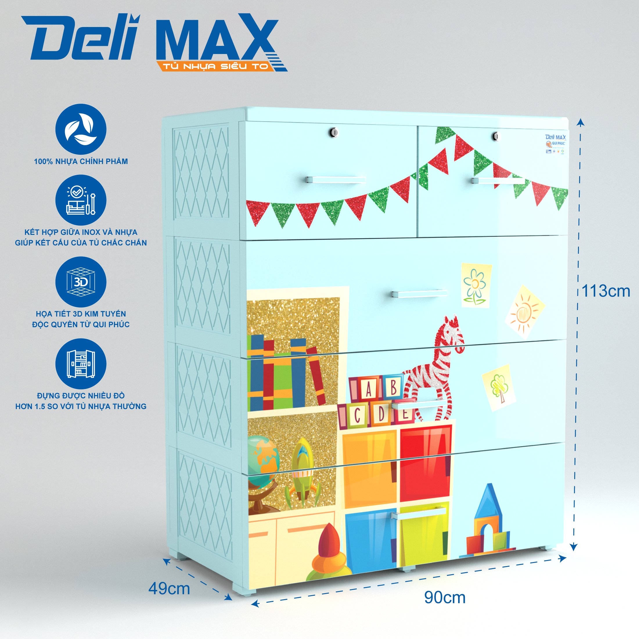 Tủ nhựa DELI MAX 4 tầng (QPN.176) - Siêu to siêu chắc, nhựa chính phẩm 100% an toàn cho người dùng