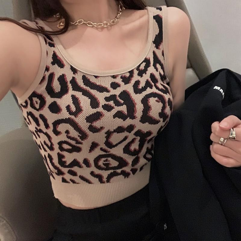 Áo Hai Dây Cổ Vuông Họa Tiết Da Báo Quyến Rũ Cho Nữ