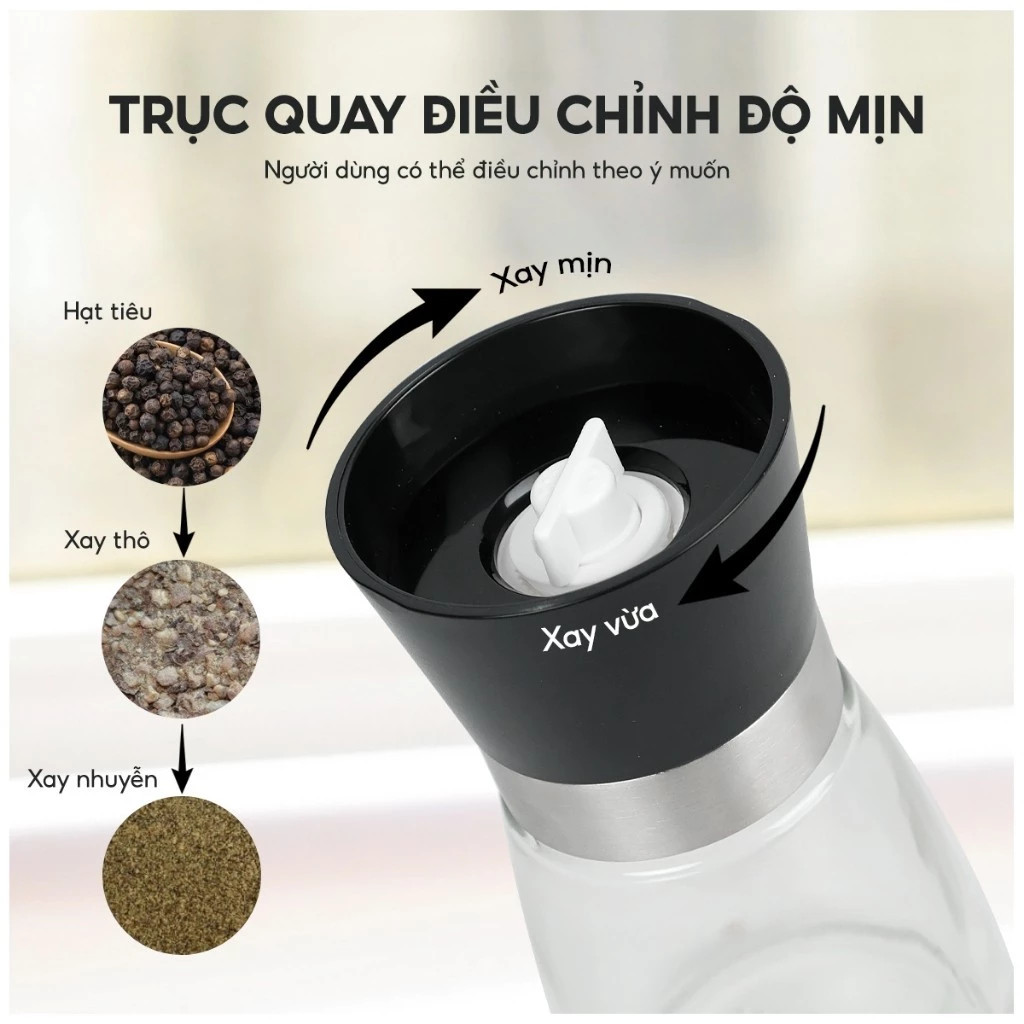 Dụng cụ xay tiêu cầm tay thủy tinh Lê Bên Làng LBL9595 dung tích 170ml nhỏ gọn tiện lợi