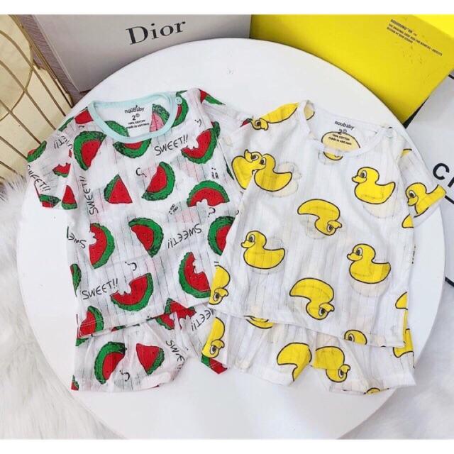 Bộ cộc tay cho bé trai cotton giấy cài vai