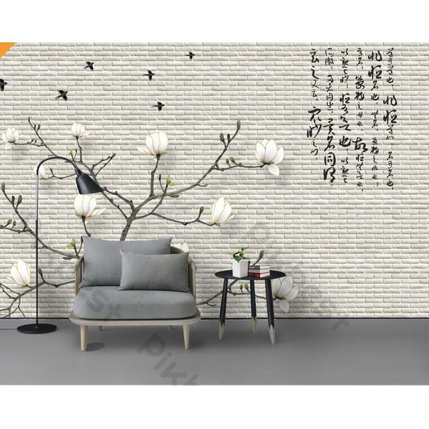 Tranh dán tường Bức tường chim hoa hiện đại, tranh dán tường 3d hiện đại MS900617