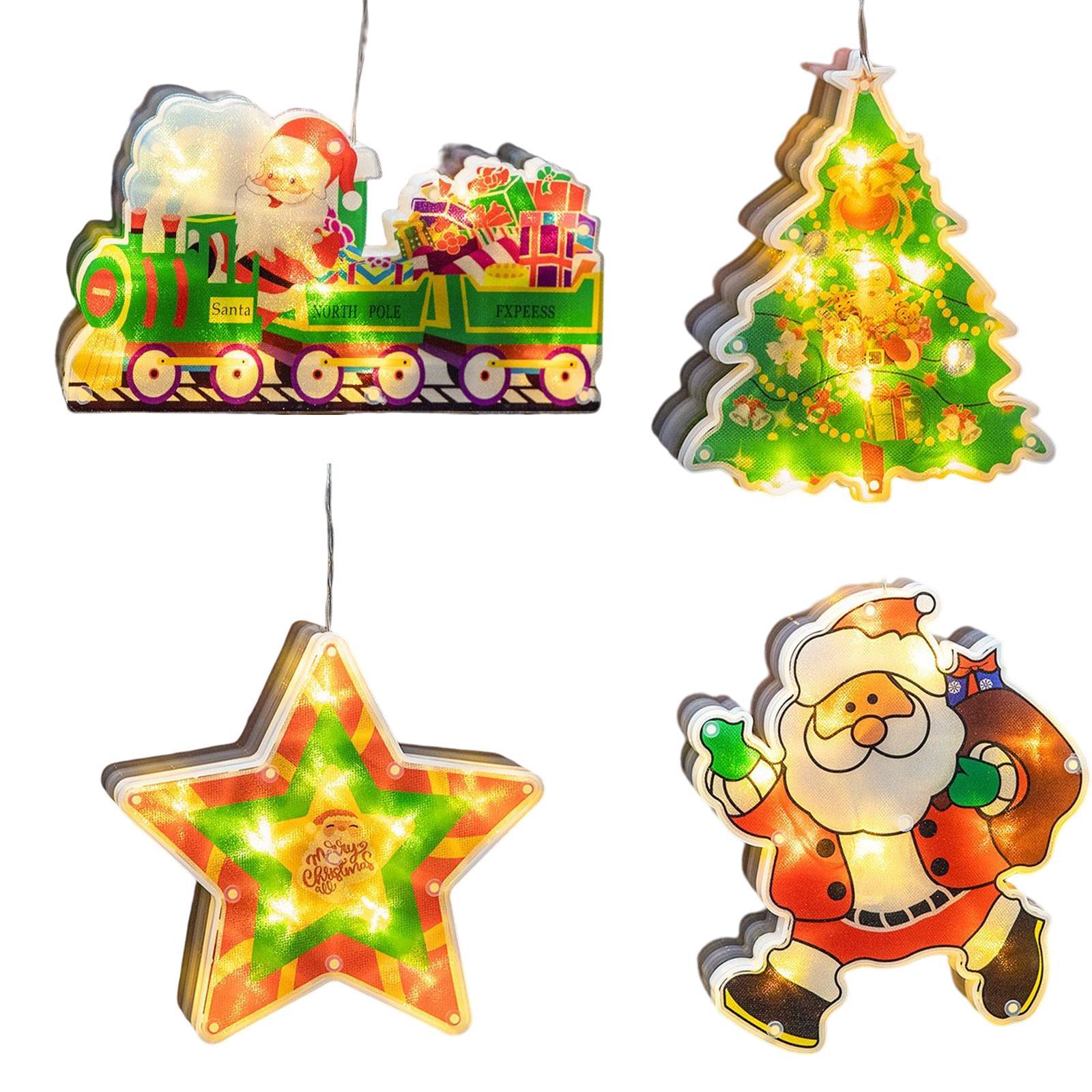 4Pcs Christmas Window Silhouette Lights Decorations Suction Cup LED Fairy Lamp Christmas Decoration for Door Window Holiday Home Decor