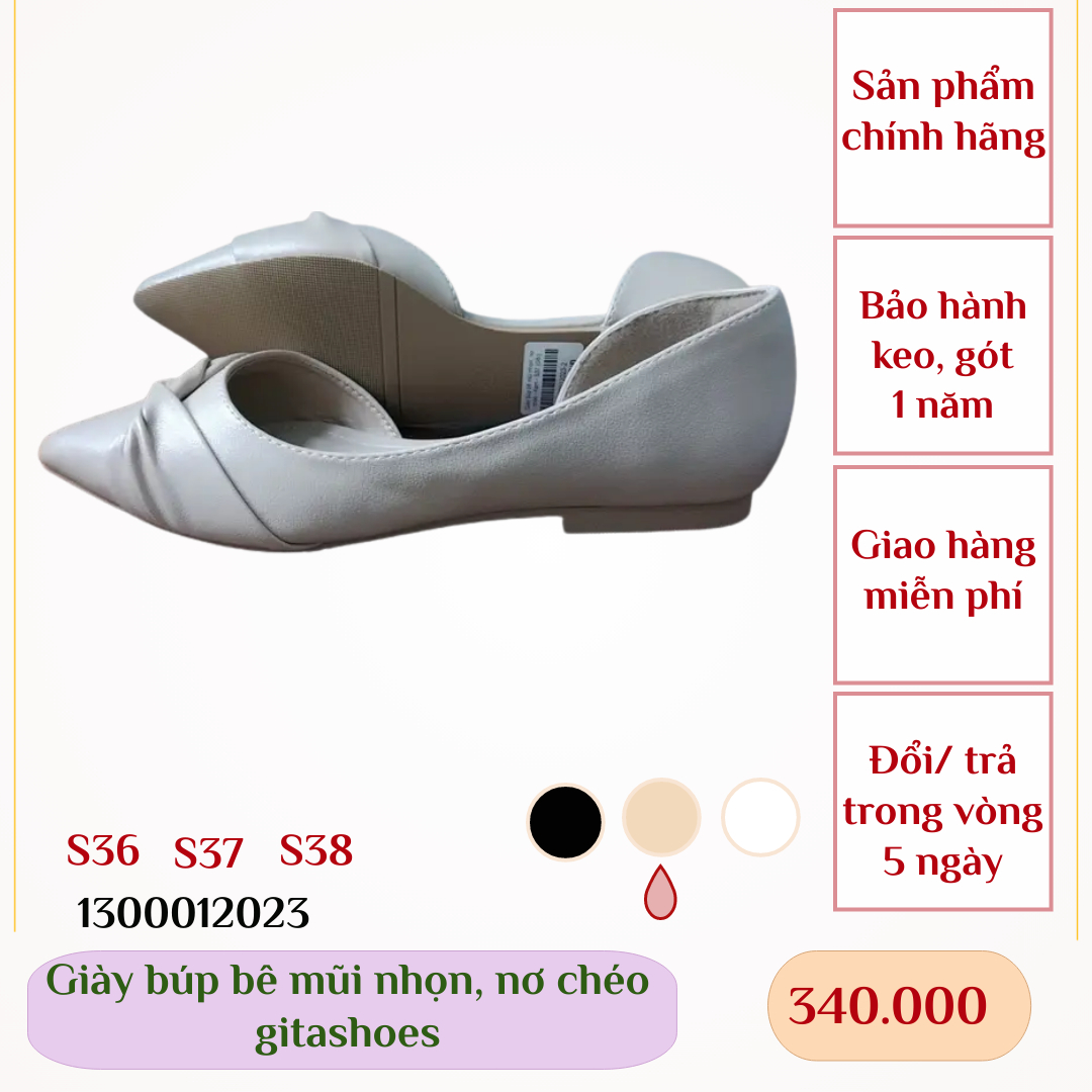 Giày búp bê gitashoes mũi nhọn, nơ chéo - 1300012023