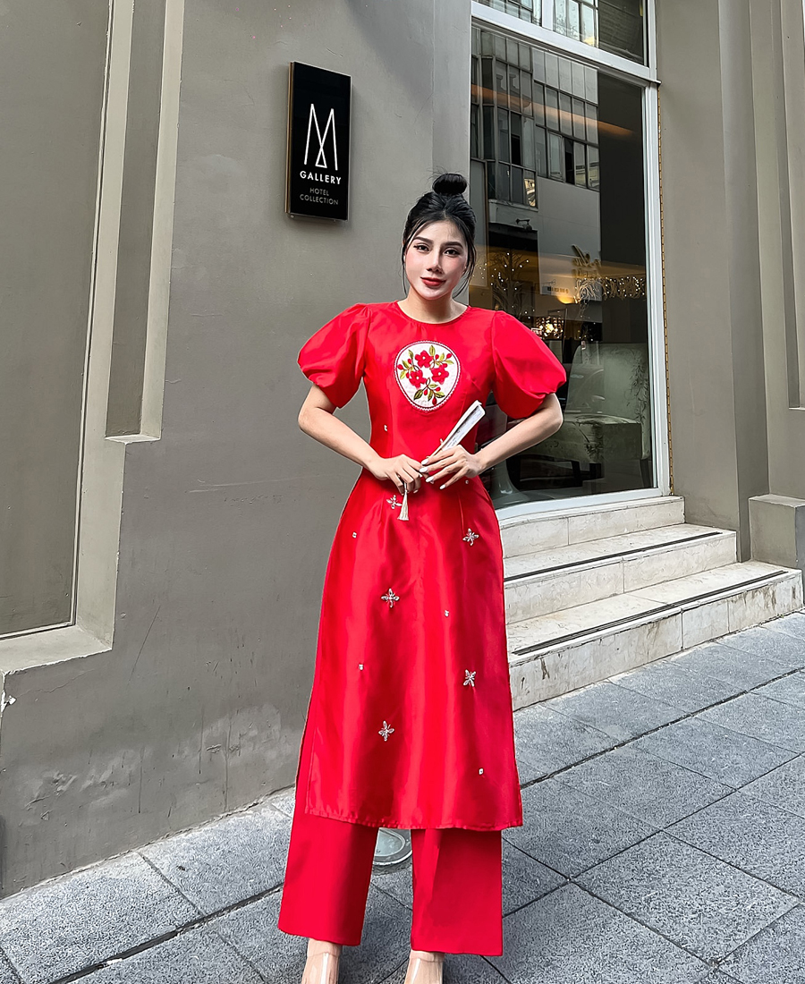 Áo dài cách tân Tapta nhung kết đá xinh xỉu AD023- Lady Fashion