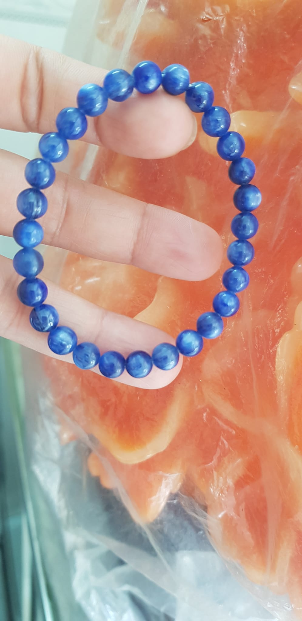 Vòng tay nữ đá kyanite tự nhiên hay đá Sapphire nước xanh dương Đậm bóng đẹp 6mm nữ mệnh Thủy mệnh Mộc đeo ạ