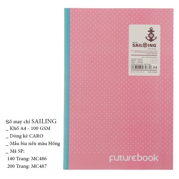 FUTUREBOOK-Sổ May Chỉ Dán Gáy SaiLing A4_Dòng Kẻ Caro–Định Lượng 100 Gsm. 140Tr_200Tr